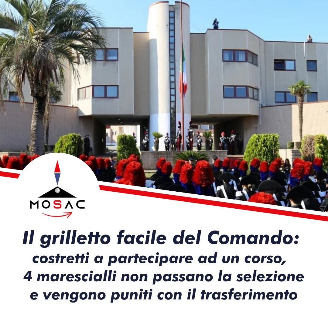 Reggio, 4 marescialli non passano il corso e vengono puniti con il trasferimento: la denuncia del Mosac