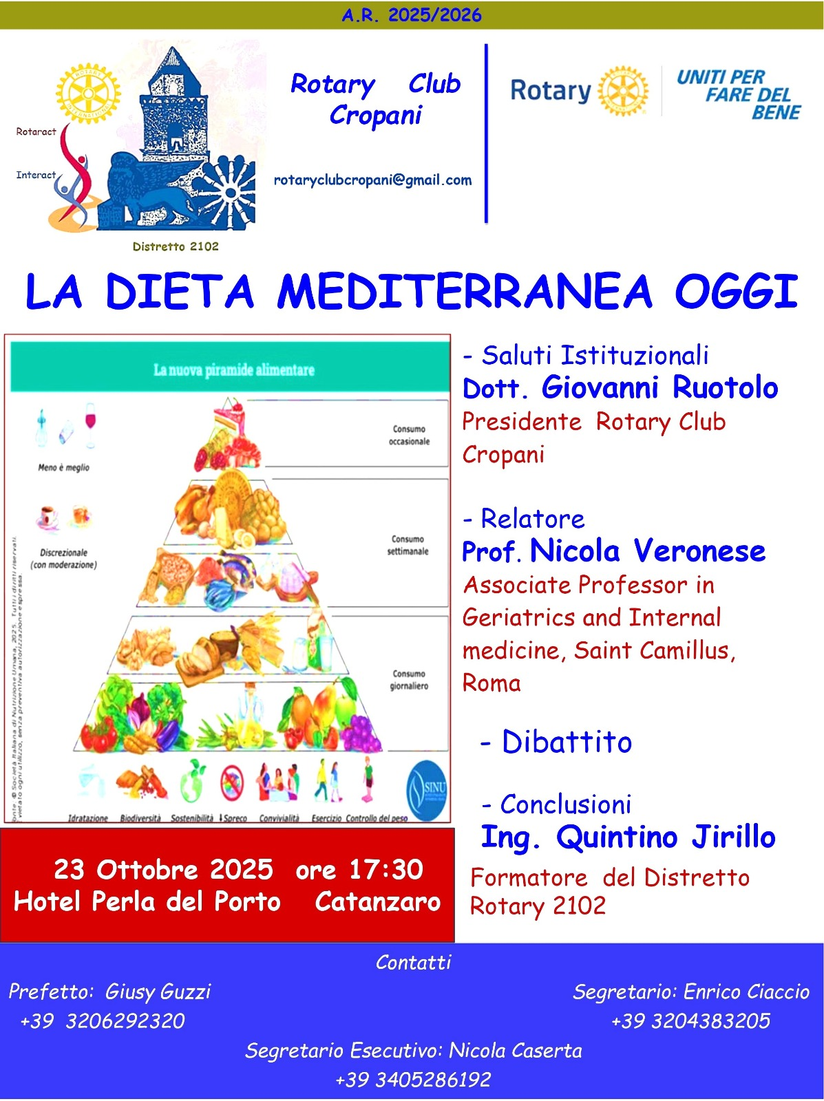 Il Rotary Club Cropani Promuove la Salute: Catanzaro Sede dell'Incontro su "La Dieta Mediterranea Oggi"