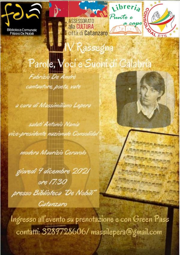 images Oggi a Catanzaro la Rassegna “Parole, Voci e Suoni di Calabria” curata dal prof Lepera: in scena De Andrè