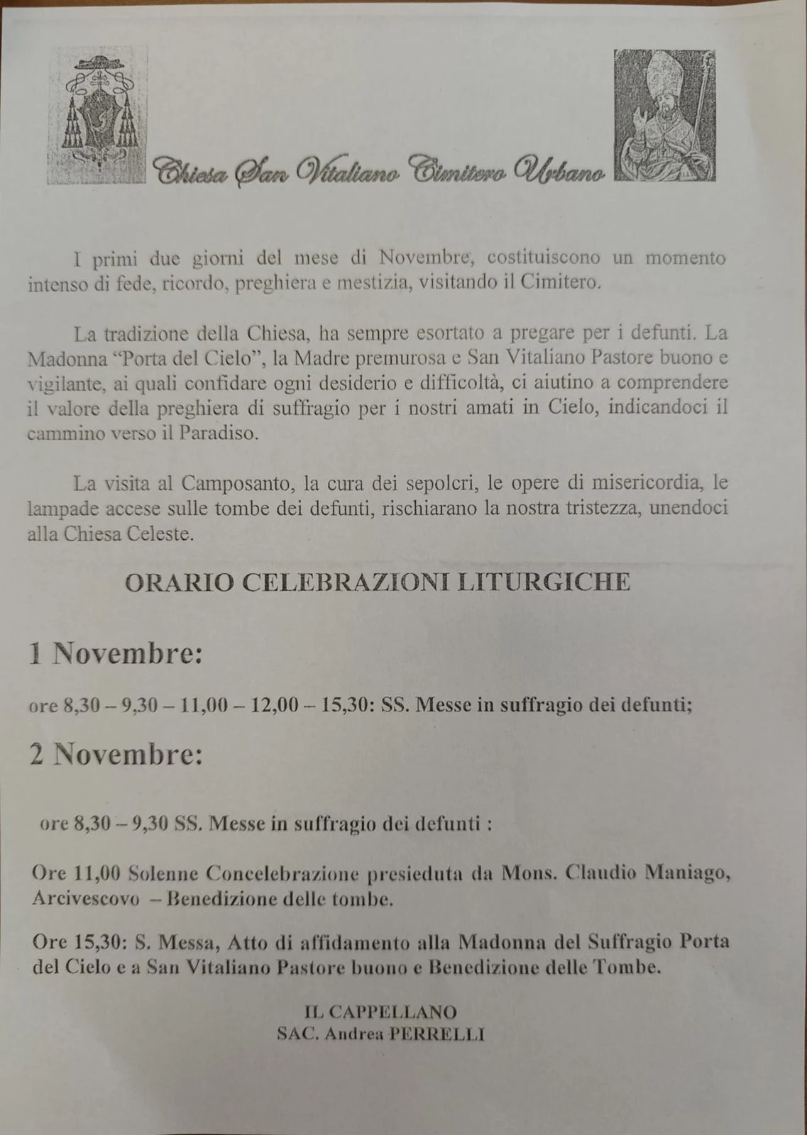 Catanzaro, don Andrea Perrelli: "Nelle vene del campo santo nel ricordo personale di chi non c'è più"