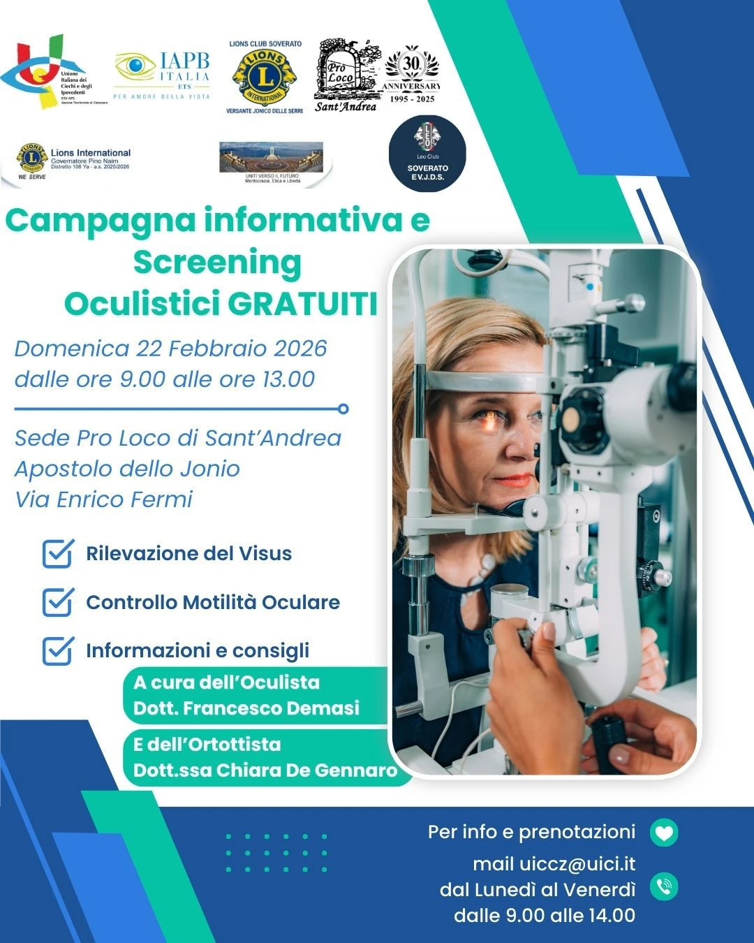 Catanzaro, screening oculistici gratuiti: un’importante occasione di prevenzione per la cittadinanza