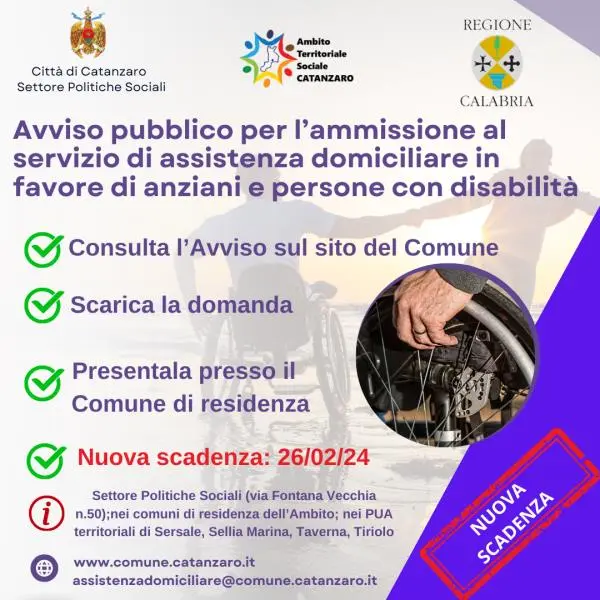 images Catanzaro, servizio assistenza domiciliare: prorogati i termini di scadenza  