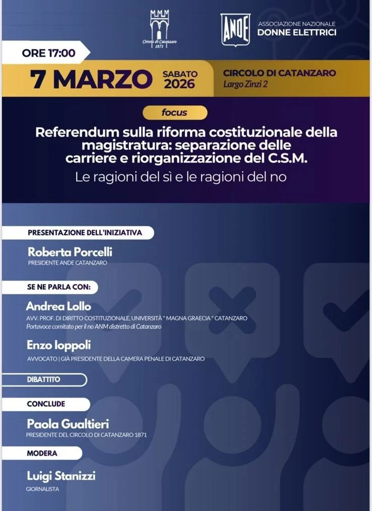 Referendum giustizia, a Catanzaro il confronto tra Si e No di Ande