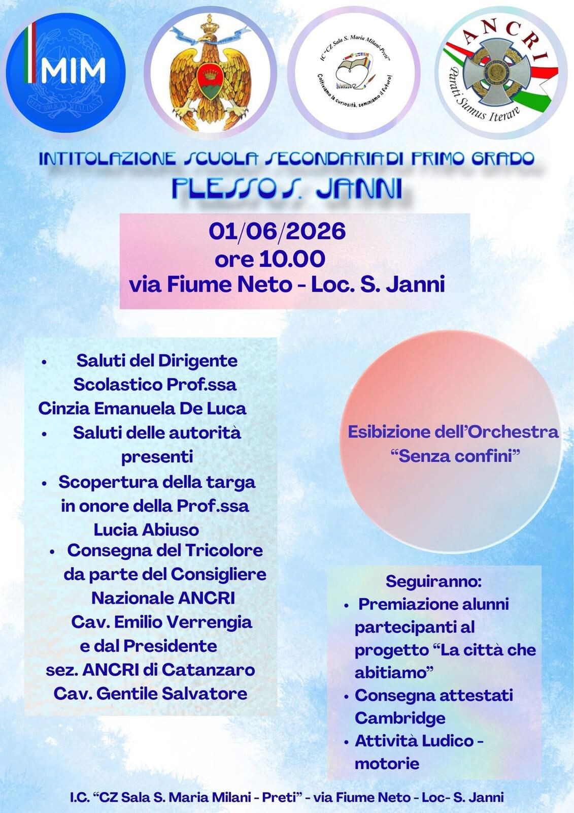 Il Comprensivo "CZ Sala S. Maria Milani - Preti" intitola il plesso di Santo Janni alla memoria della prof Lucia Abiuso images Il Comprensivo "CZ Sala S. Maria Milani - Preti" intitola il plesso di Santo Janni alla memoria della prof Lucia Abiuso