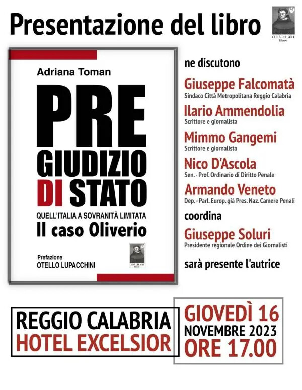 Il "caso Oliverio": giovedì a Reggio la presentazione del libro "Pregiudizio di Stato" di Adriana Tornan images Il "caso Oliverio": giovedì a Reggio la presentazione del libro "Pregiudizio di Stato" di Adriana Tornan