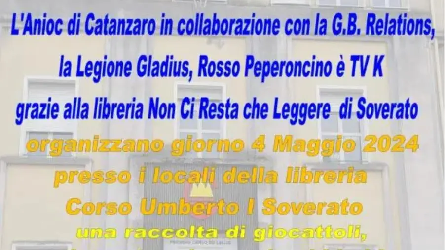 Ancora solidarietà per i bambini dell’Oncoematologia del Ciaccio di Catanzaro, domani la raccolta di giocattoli a Soverato images Ancora solidarietà per i bambini dell’Oncoematologia del Ciaccio di Catanzaro, domani la raccolta di giocattoli a Soverato
