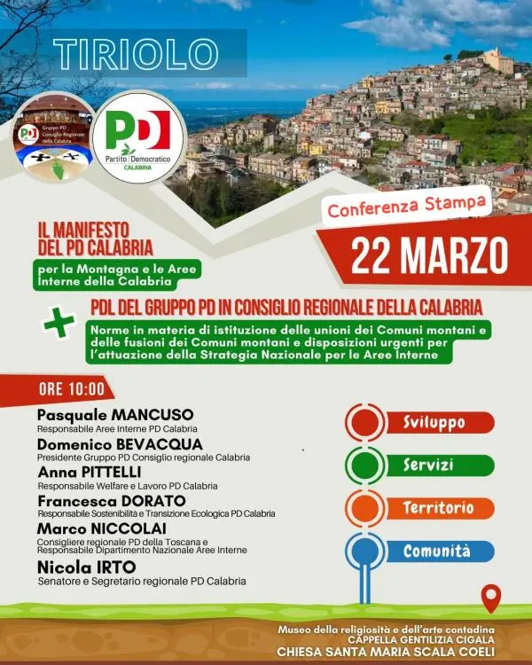Il PD calabrese presenta domani a Tiriolo la proposta di legge per la Montagna e le Aree Interne images Il PD calabrese presenta domani a Tiriolo la proposta di legge per la Montagna e le Aree Interne