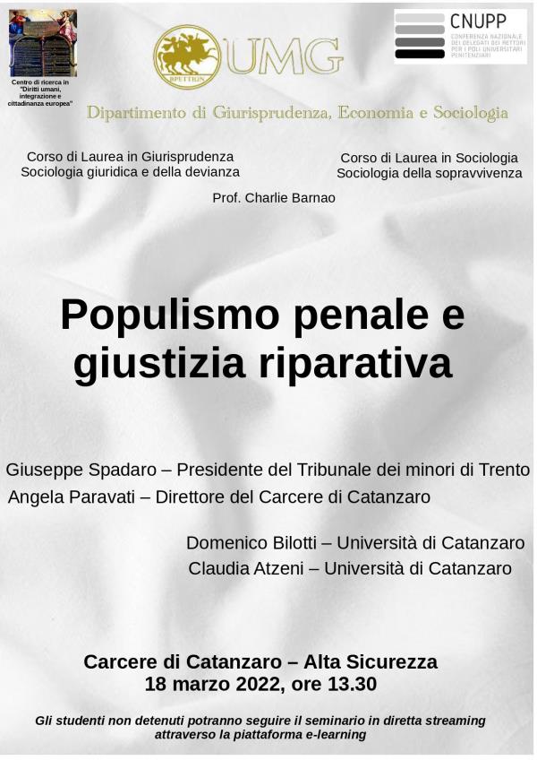 images Giustizia riparativa: domani il primo seminario per i detenuti al carcere di Siano organizzato dall'Umg 