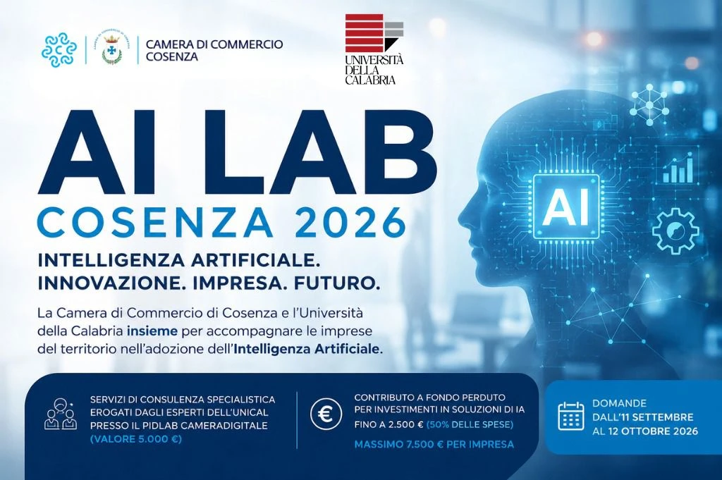 Intelligenza Artificiale per le PMI: Camera di Commercio di Cosenza e Unical lanciano AI Lab 2026