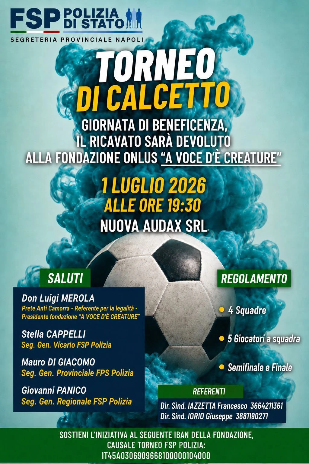 Dal campo di calcio a quello della solidarietà: a Napoli FSP Polizia sostiene "A voce d' creature"