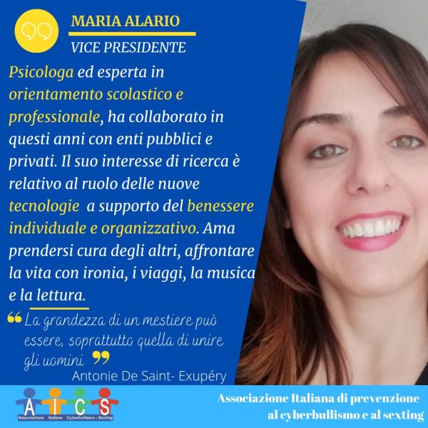 Giornata mondiale contro bullismo e cyberbullismo, comprenderli per combatterli. A tu per tu con Maria Alario (A.I.C.S.) images Giornata mondiale contro bullismo e cyberbullismo, comprenderli per combatterli. A tu per tu con Maria Alario (A.I.C.S.)
