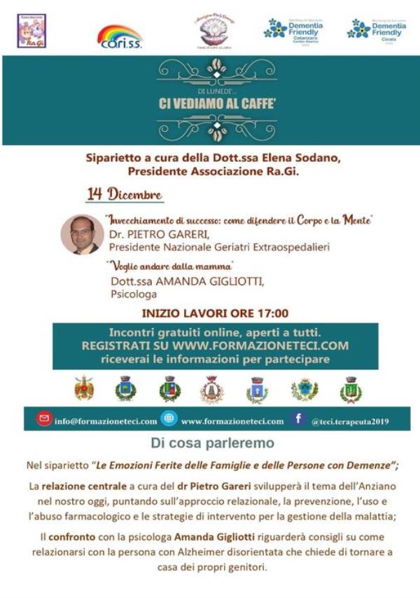 images Sociale. Tutto pronto per il primo appuntamento con "Di Lunedì ... Ci vediamo al Caffè"  promosso da Ra.Gi.