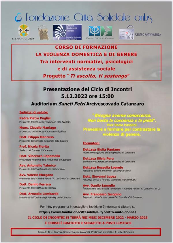 Fondazione Città Solidale, il 5 dicembre la presentazione del corso di formazione sulla violenza domestica e di genere images Fondazione Città Solidale, il 5 dicembre la presentazione del corso di formazione sulla violenza domestica e di genere