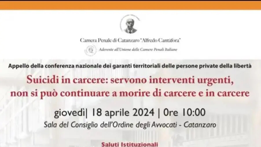images Emergenza suicidi in carcere, domani l'evento promosso dalla Camera Penale di Catanzaro 