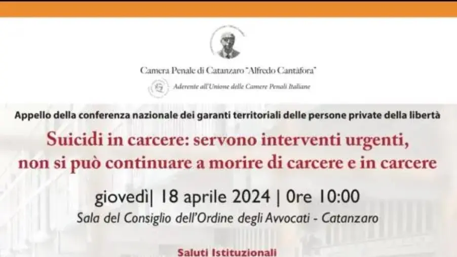 Emergenza suicidi in carcere, domani l'evento promosso dalla Camera Penale di Catanzaro images Emergenza suicidi in carcere, domani l'evento promosso dalla Camera Penale di Catanzaro