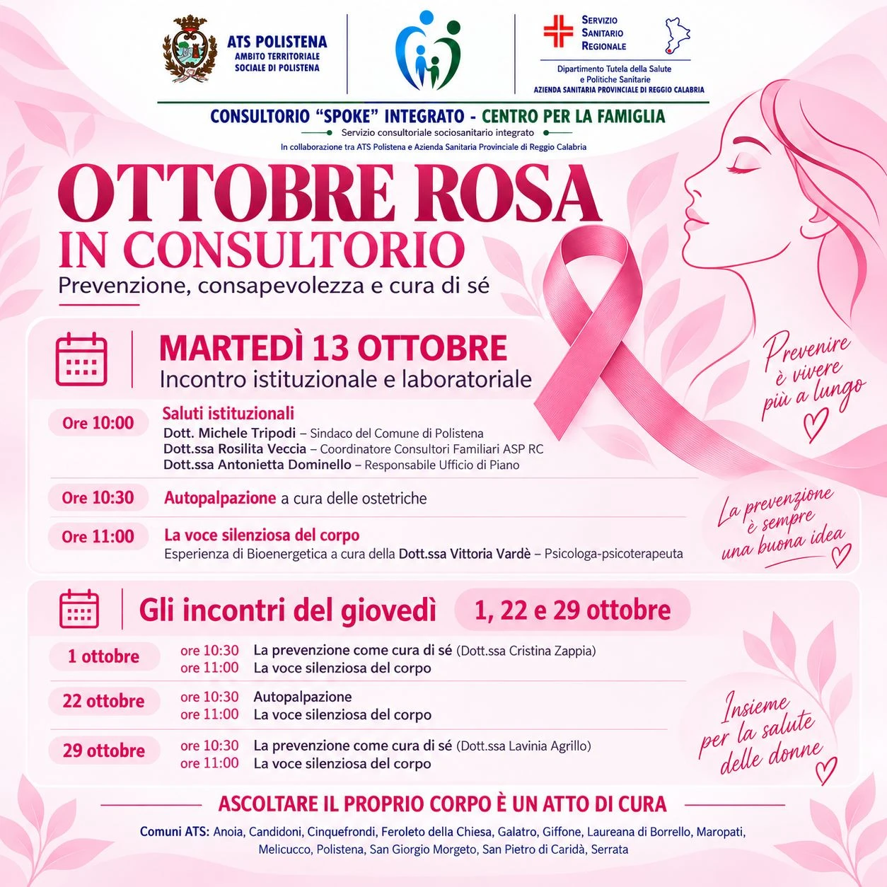 "Ottobre Rosa" a Polistena: servizi sociali e sanitari insieme per la prevenzione 