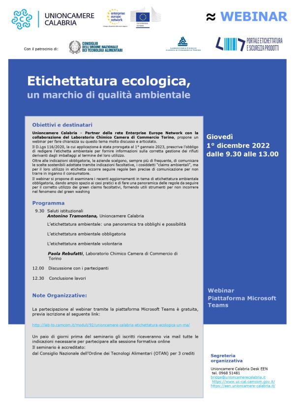 "Etichettatura ecologica, un marchio di qualità ambientale" in un webinar di Unioncamere Calabria images "Etichettatura ecologica, un marchio di qualità ambientale" in un webinar di Unioncamere Calabria