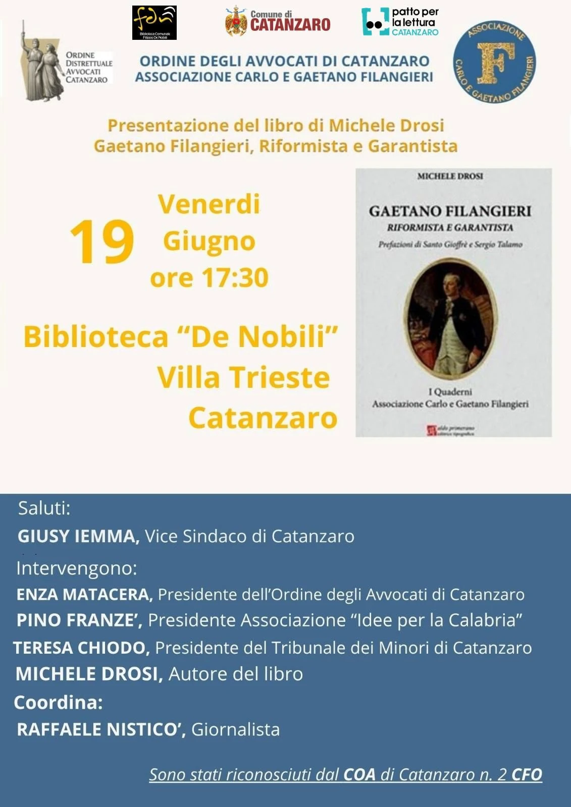 "Gaetano Filangieri, Riformista e Garantista": a Catanzaro la presentazione del libro dedicato