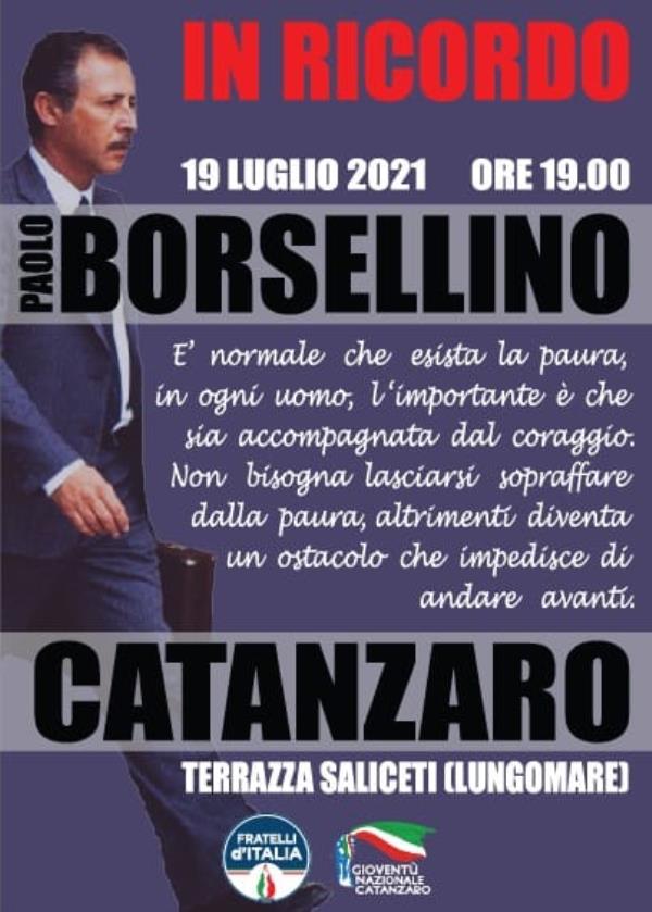 images FdI Catanzaro ricorderà Borsellino e gli agenti uccisi a via D'Amelio con un sit-in organizzato per lunedì 19 luglio