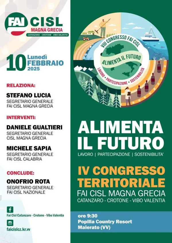 A Maierato il congresso della Fai Cisl Magna Grecia: appuntamento al 10 febbraio images A Maierato il congresso della Fai Cisl Magna Grecia: appuntamento al 10 febbraio