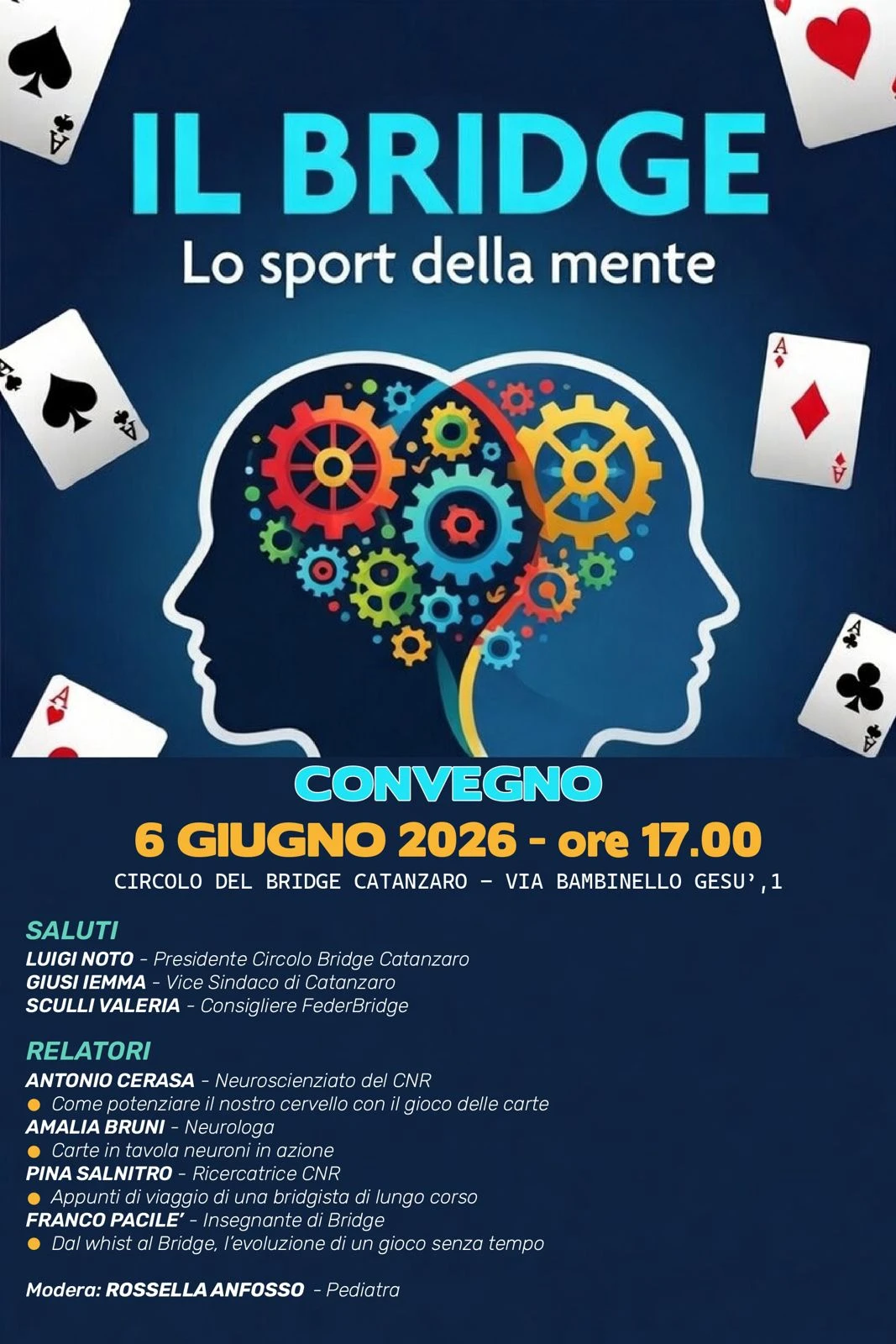 “Il Bridge, lo sport della mente”: a Catanzaro un convegno tra neuroscienze, prevenzione e socialità