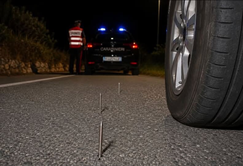 images Chiodi disseminati sulla strada del Mercato della Badia a Bivongi: decine di automobilisti a piedi
