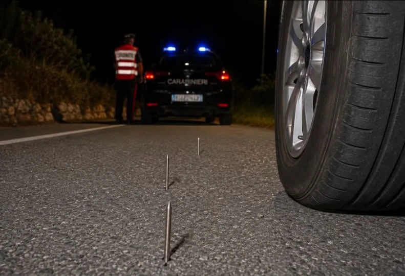 Chiodi disseminati sulla strada del Mercato della Badia a Bivongi: decine di automobilisti a piedi