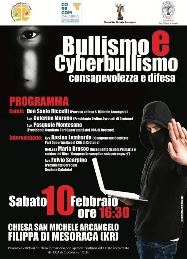 Bullismo e Cyberbullismo: a Mesoraca il 10 febbraio l'incontro su consapevolezza e difesa images Bullismo e Cyberbullismo: a Mesoraca il 10 febbraio l'incontro su consapevolezza e difesa