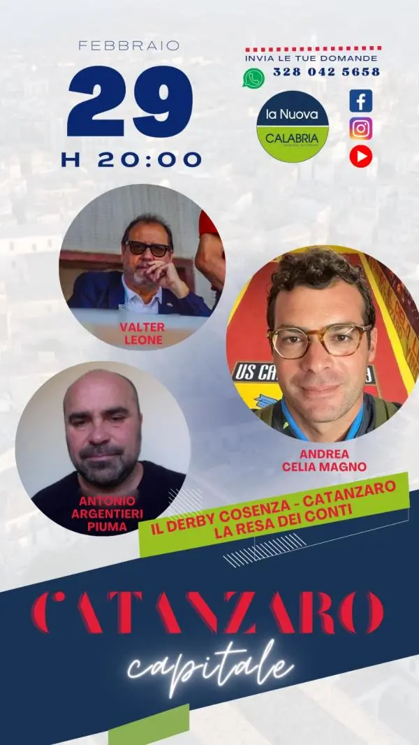 Catanzaro Capitale, speciale derby col Cosenza: la resa dei conti (LA DIRETTA ALLE 20) images Catanzaro Capitale, speciale derby col Cosenza: la resa dei conti (LA DIRETTA ALLE 20)