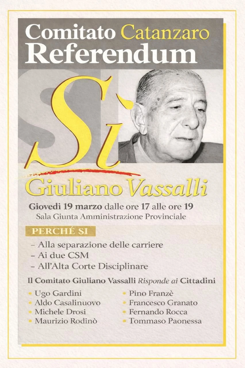 Referendum, a Catanzaro l'appuntamento "Perchè Sì" del Comitato Giuliano Vassalli 