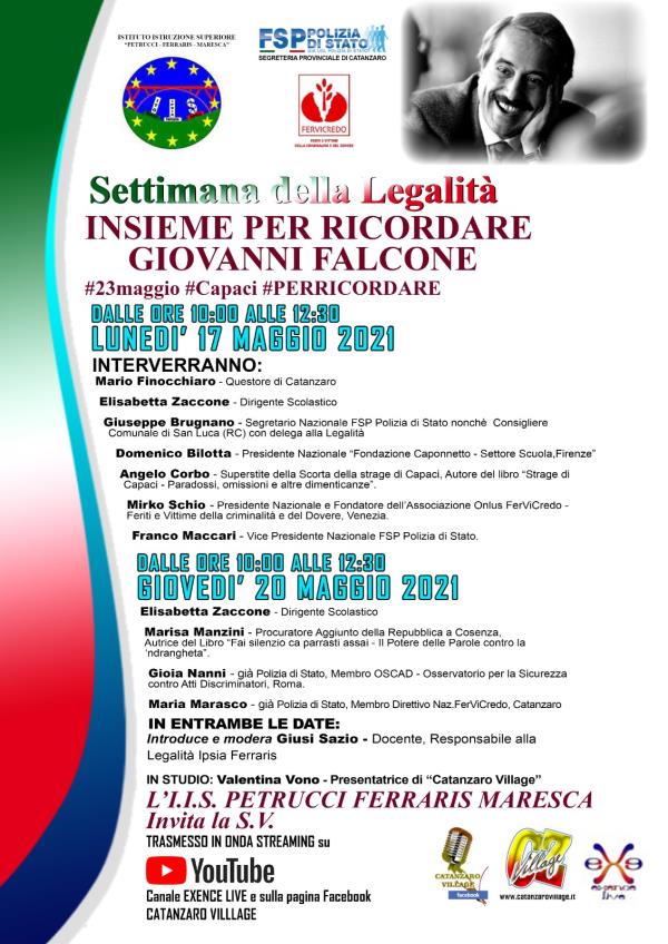 "Insieme per ricordare Giovanni Falcone": il ricordo dell'Iis Petrucci-Ferraris-Maresca di Catanzaro in diretta su Youtube lunedì 17 e giovedì 20 maggio images "Insieme per ricordare Giovanni Falcone": il ricordo dell'Iis Petrucci-Ferraris-Maresca di Catanzaro in diretta su Youtube lunedì 17 e giovedì 20 maggio