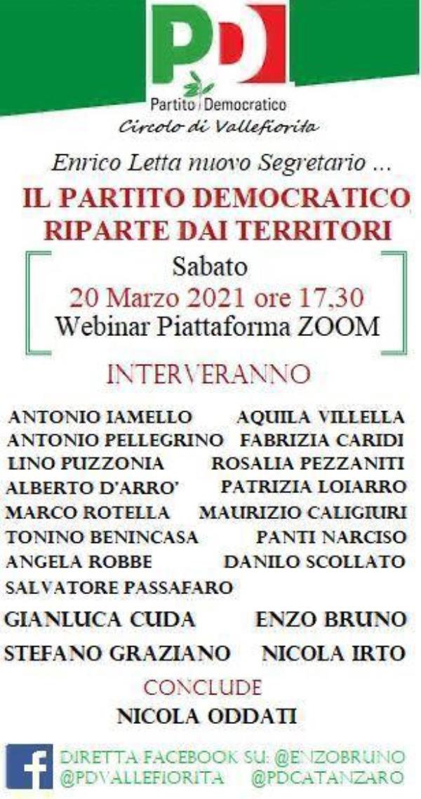 Il Partito Democratico riparte dei territori, sabato webinar promosso dal circolo di Vallefiorita in diretta Fb images Il Partito Democratico riparte dei territori, sabato webinar promosso dal circolo di Vallefiorita in diretta Fb