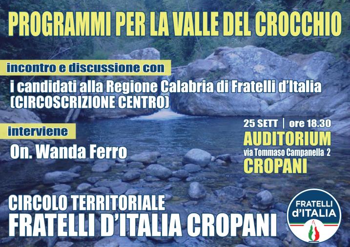 images "Prospettive sulla valle del Crocchio", domani Wanda Ferro a Cropani con i candidati della Circoscrizione centro