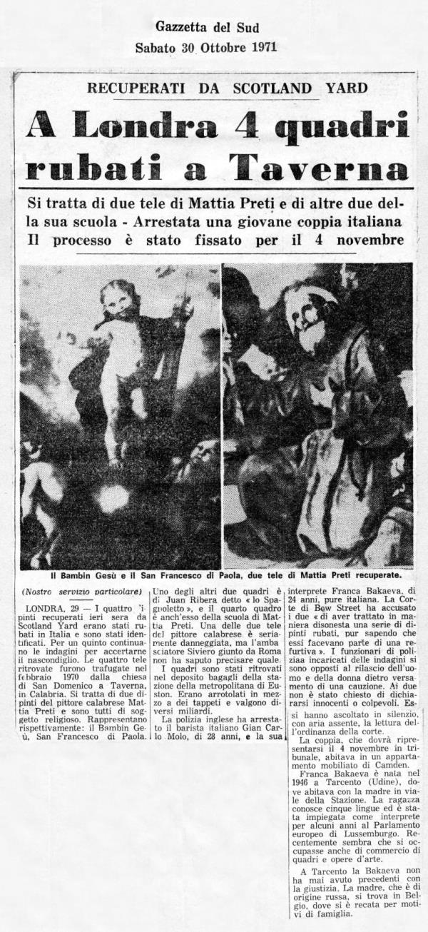 Tele trafugate a Taverna. A 50 anni dal ritrovamento, il Museo Civico dedicherà una mostra virtuale all'evento images Tele trafugate a Taverna. A 50 anni dal ritrovamento, il Museo Civico dedicherà una mostra virtuale all'evento