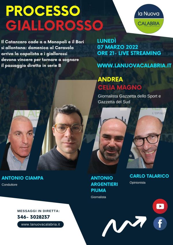 Il Processo Giallorosso. Il Catanzaro perde e la vetta si allontana: domenica al Ceravolo c'è il Bari (DIRETTA ALLE 21) images Il Processo Giallorosso. Il Catanzaro perde e la vetta si allontana: domenica al Ceravolo c'è il Bari (DIRETTA ALLE 21)