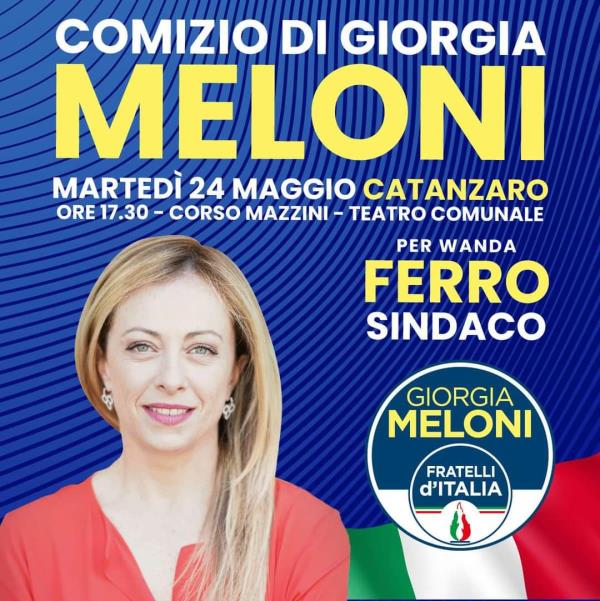 Comunali, Giorgia Meloni a Catanzaro la prossima settimana. Ferro: "Battaglia di libertà, di chiarezza, di coerenza"  images Comunali, Giorgia Meloni a Catanzaro la prossima settimana. Ferro: "Battaglia di libertà, di chiarezza, di coerenza"
