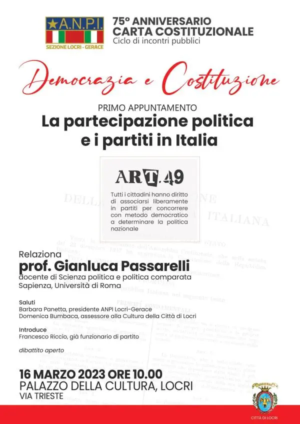 Democrazia e Costituzione, giovedì 16 marzo a Locri si discute di partecipazione politica images Democrazia e Costituzione, giovedì 16 marzo a Locri si discute di partecipazione politica