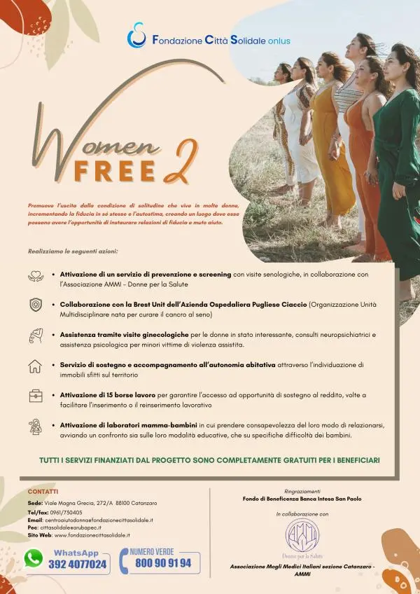 "Women Free 2” a Catanzaro:  al via il progetto che sostiene le donne in condizioni di disagio images "Women Free 2” a Catanzaro:  al via il progetto che sostiene le donne in condizioni di disagio