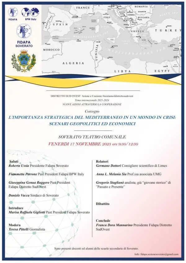 images A Soverato venerdì 17 novembre l'iniziativa di Fidapa sul Mediterraneo con Gregorio Staglianò