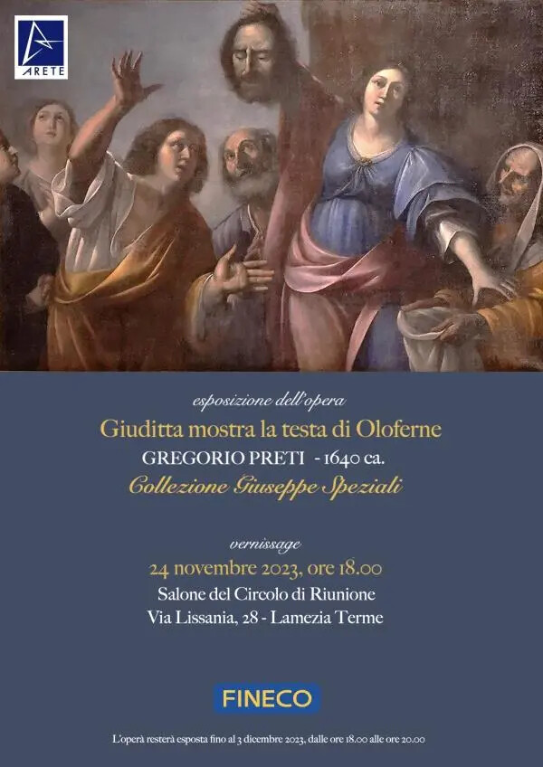 images Arte, l'opera "Giuditta mostra la testa di Oloferne" di Gregorio Preti in mostra al Circolo di Riunione di Lamezia