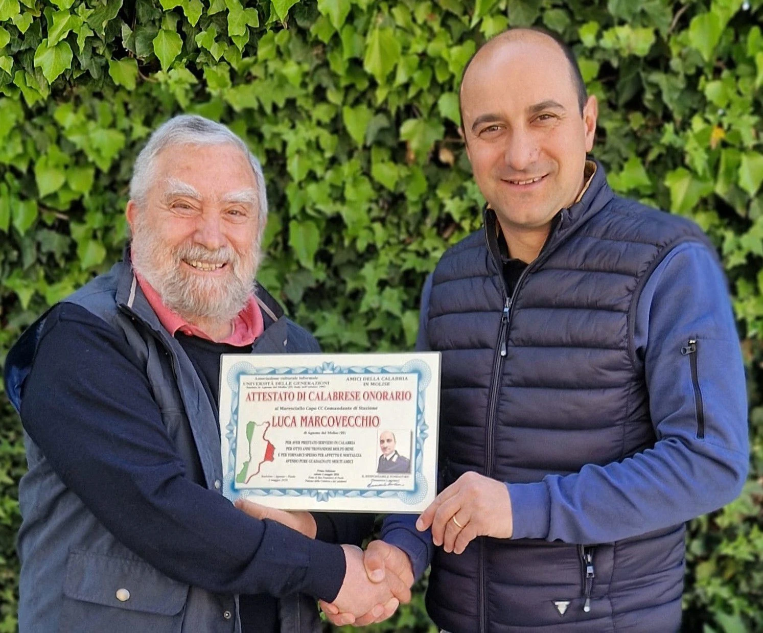 Consegnati ad Agnone del Molise gli “Attestati di Calabresi onorari” a quattro molisani e a un veneto