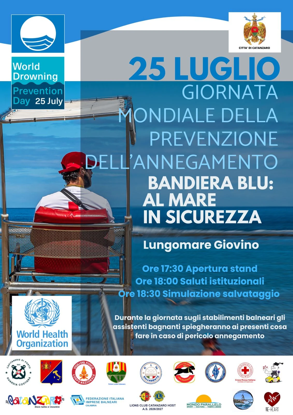 "Bandiera Blu: al mare in sicurezza", Catanzaro celebra la Giornata Mondiale della Prevenzione dell'Annegamento