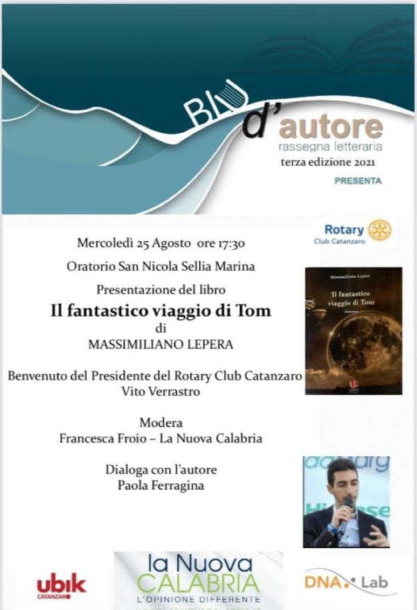 images Sellia Marina. “Il fantastico viaggio di Tom” oggi al centro della rassegna letteraria 'Blu d’Autore'