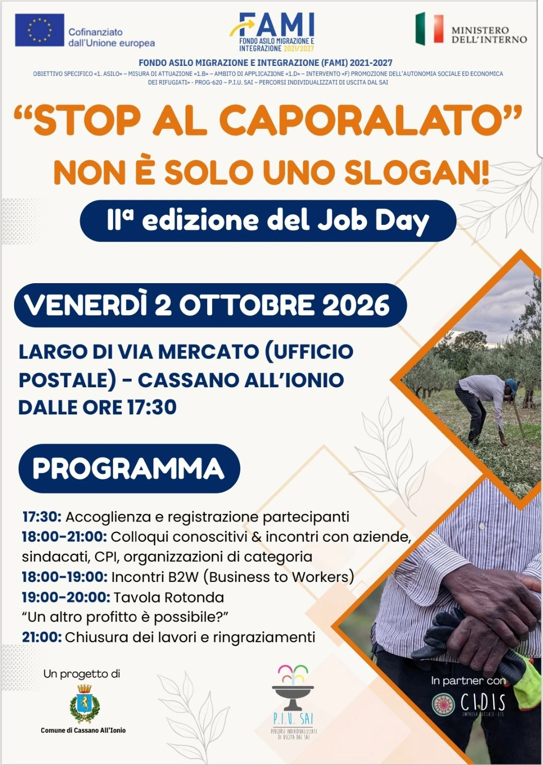 Lavoro etico e contrasto al caporalato, a Cassano la II edizione del Job Day 