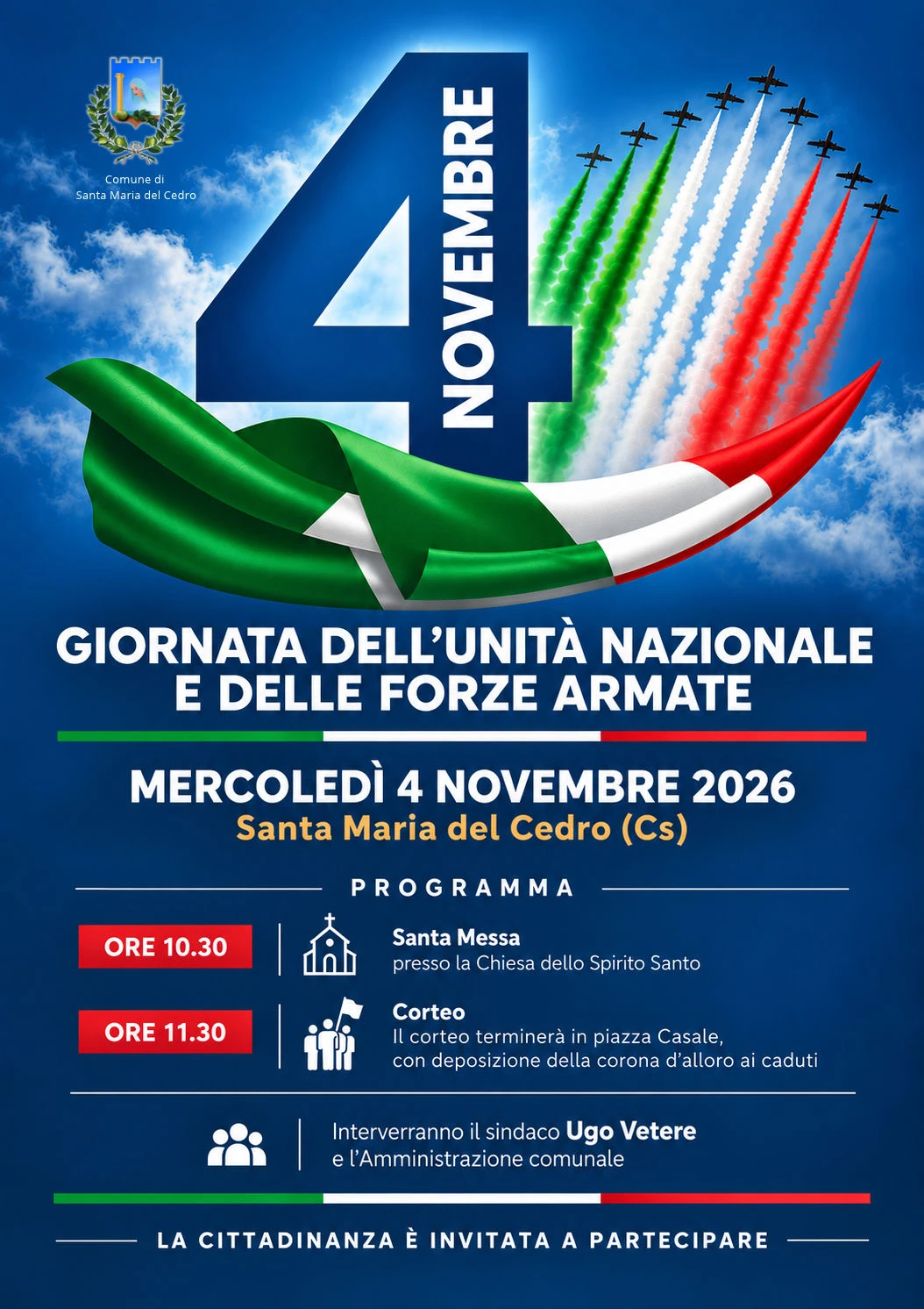 Santa Maria del Cedro celebra la Giornata dell’Unità Nazionale e delle Forze Armate