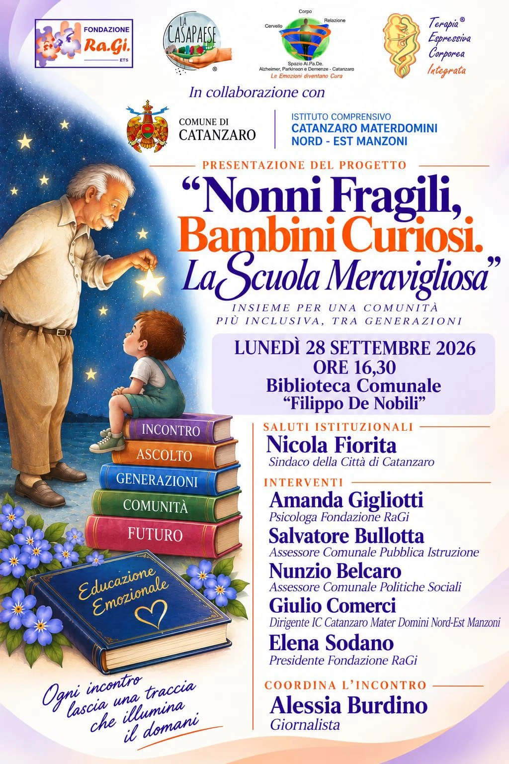 Catanzaro, il 28 settembre la presentazione del progetto “Nonni fragili, bambini curiosi. La scuola meravigliosa”