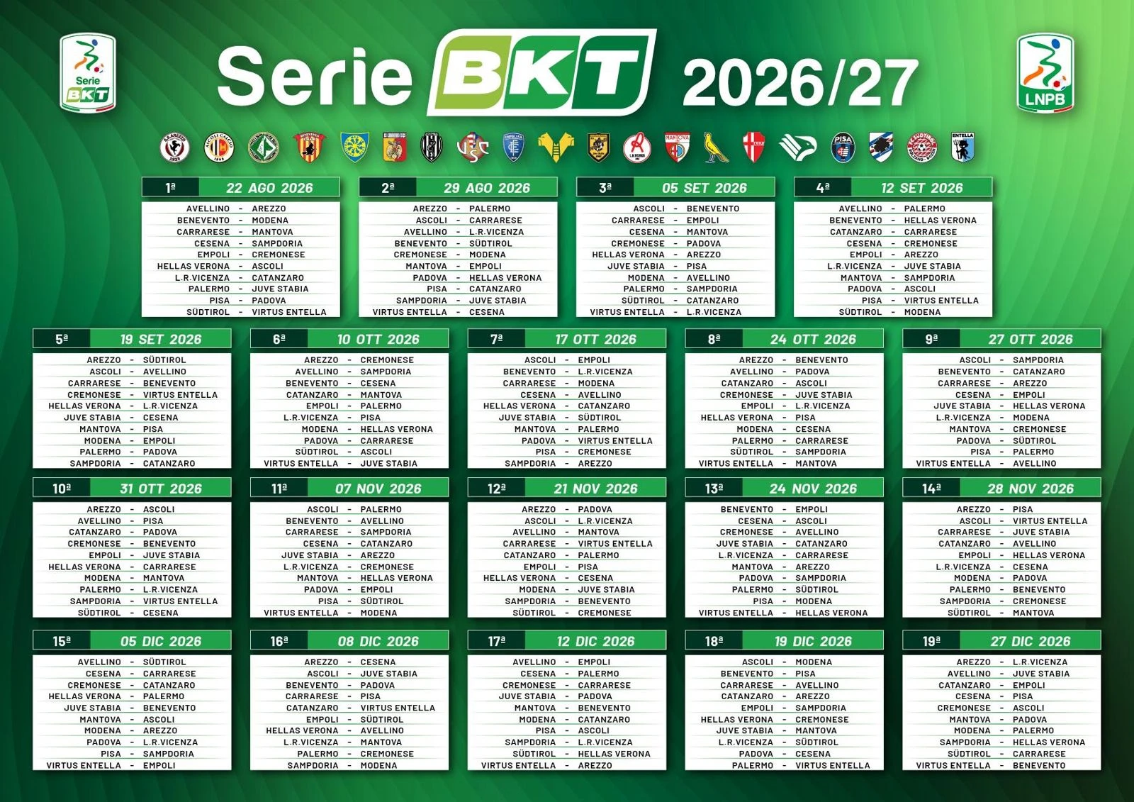 Catanzaro, il calendario della Serie B 2026/27: le prime tre gare in trasferta, esordio al “Ceravolo” il 12 settembre 