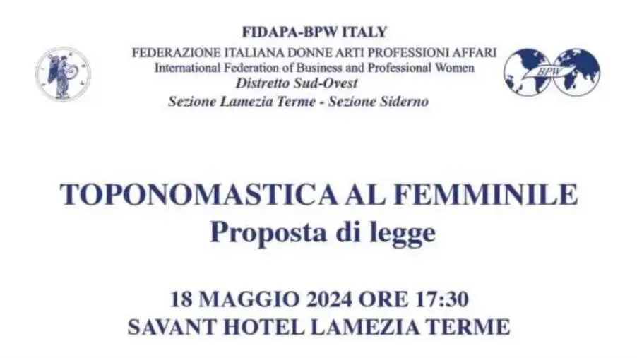 images "Toponomastica al femminile”: la Fidapa presenta una proposta di legge a Lamezia 