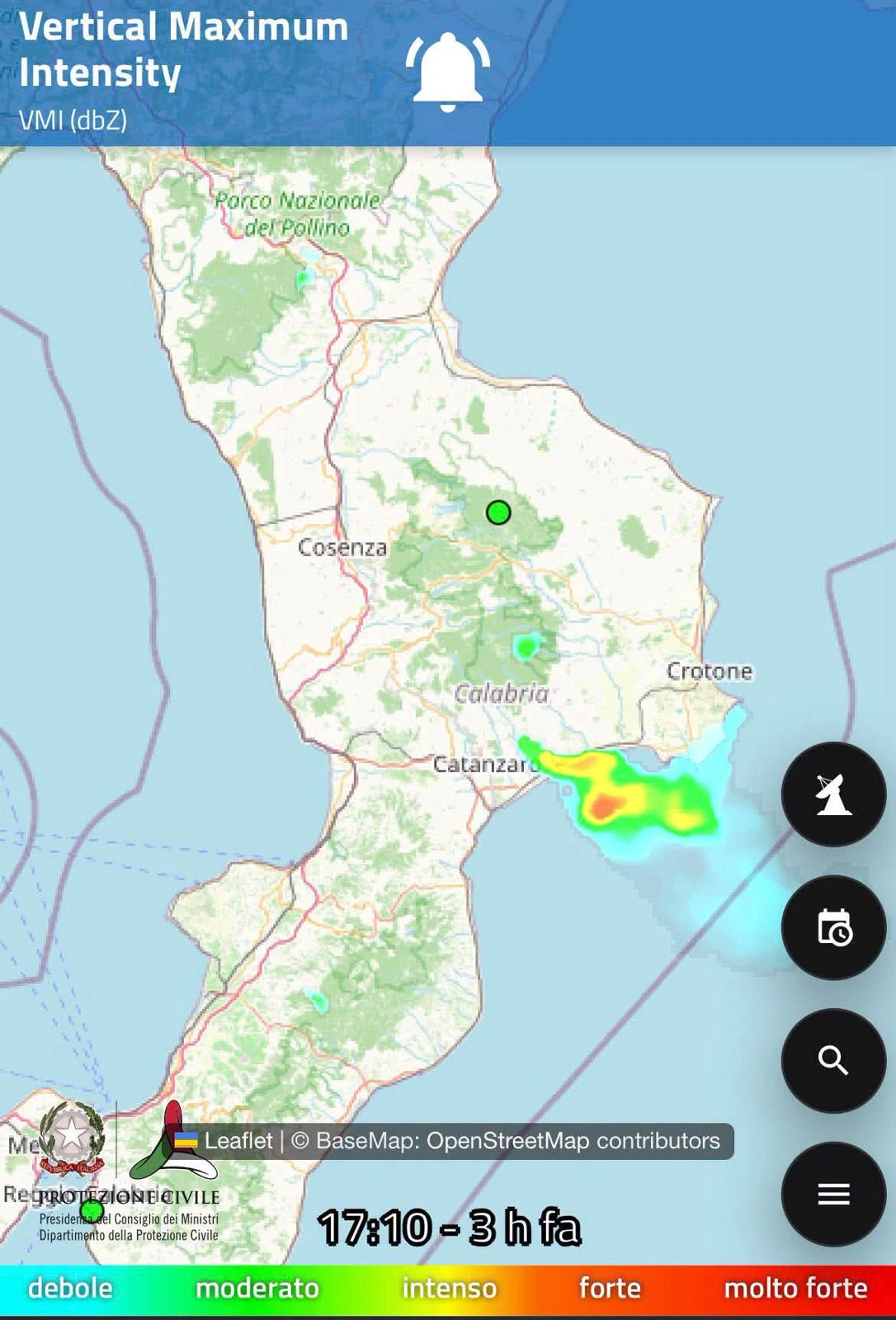 Radar meteo di Monte Pettinascura, attività ripresa da circa 84 ore 
