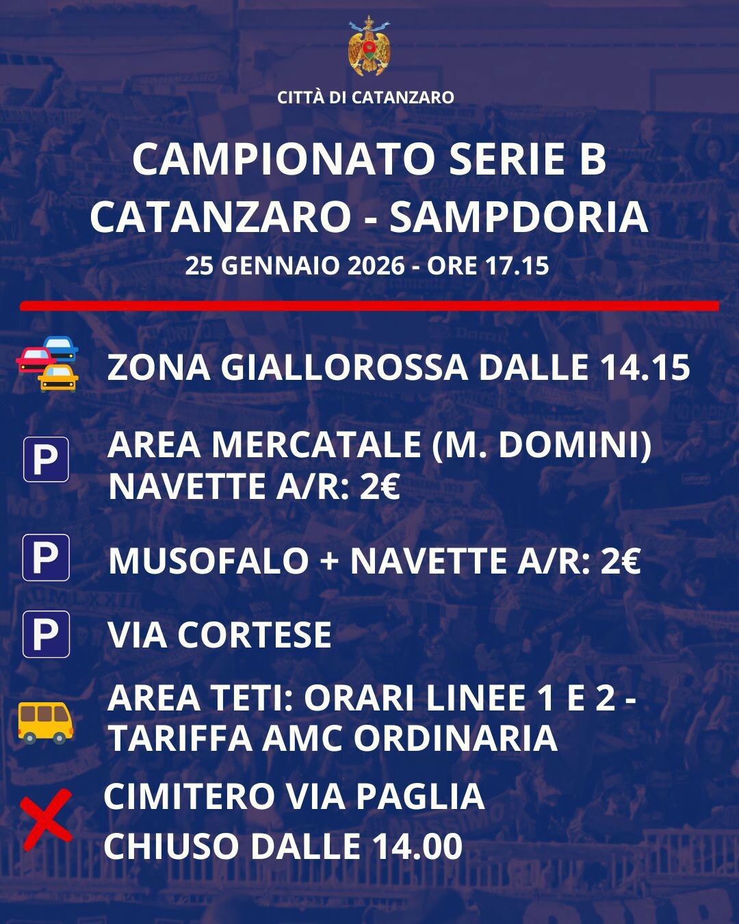 images Zona giallorossa, le disposizioni su viabilità, traffico e parcheggi per Catanzaro - Sampdoria